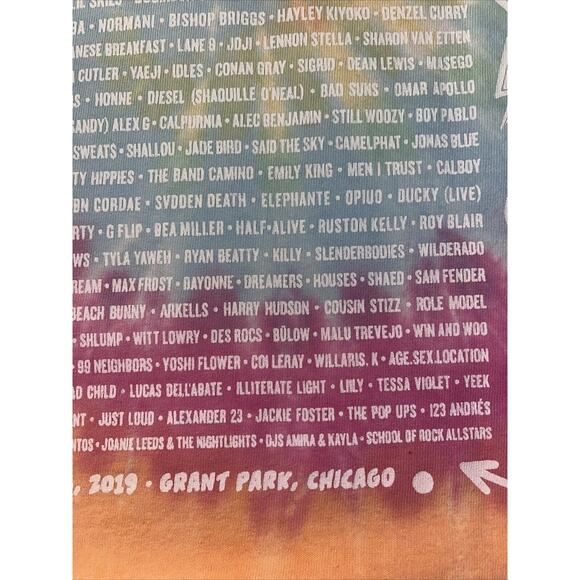 Lollapalooza 2019 Tie-Dyed Fest Lineup Shirt Med Large EUC Kacey Gambino Ariana - Picture 11 of 11
